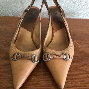 Christian Dior camel tan leather sling back pump